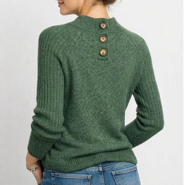 Abercrombie & Fitch‎ Sweater Green Ribbed Mock Neck Button Back Preppy Classic S - Image 2