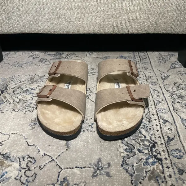 Birkenstock Arizona Shearling Desert Dust Gray Taupe Sandals - Image 6