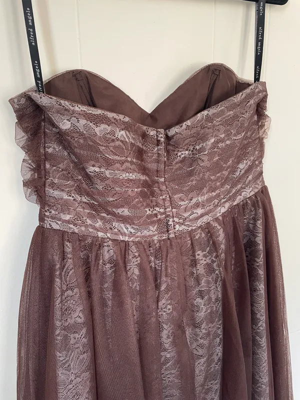 strapless formal dress brown lace women’s size 12 prom dance Y2K - Image 3