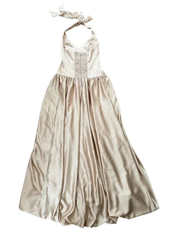 Show Me Your MuMu SMYM Eliza Champagne Luxe Satin Drop Waist Halter Neck Dress - Image 6