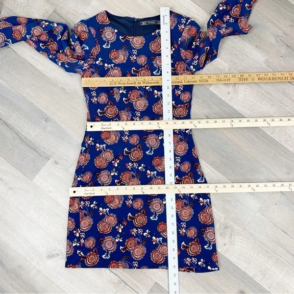 Zara Trafaluc Sheath Dress Floral Long Sleeve‎ Blue Size XS - Image 13