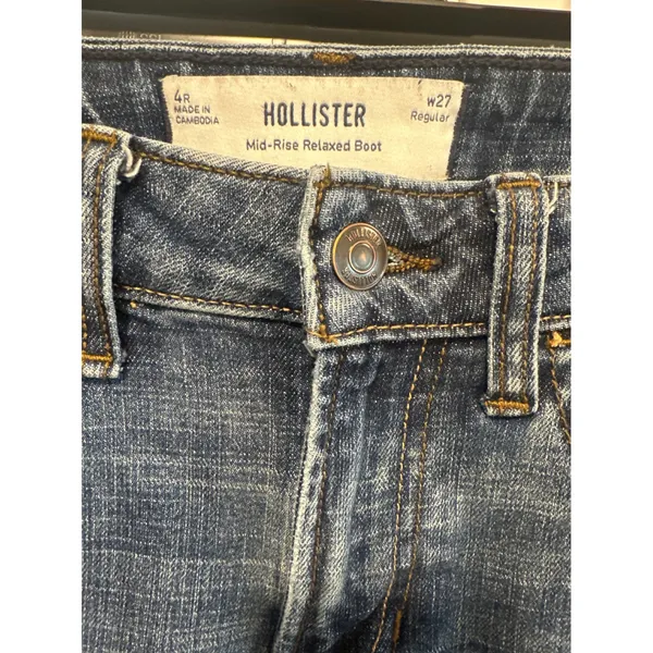 Hollister Mid-Rise Relaxed Bootcut Jeans Medium Wash Raw Hem 4R W27 casual read - Image 4
