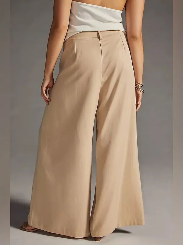 Anthropologie Amadi Pleated Wide Leg Pants Tencel Light Brown XS NWT $160 - Image 2