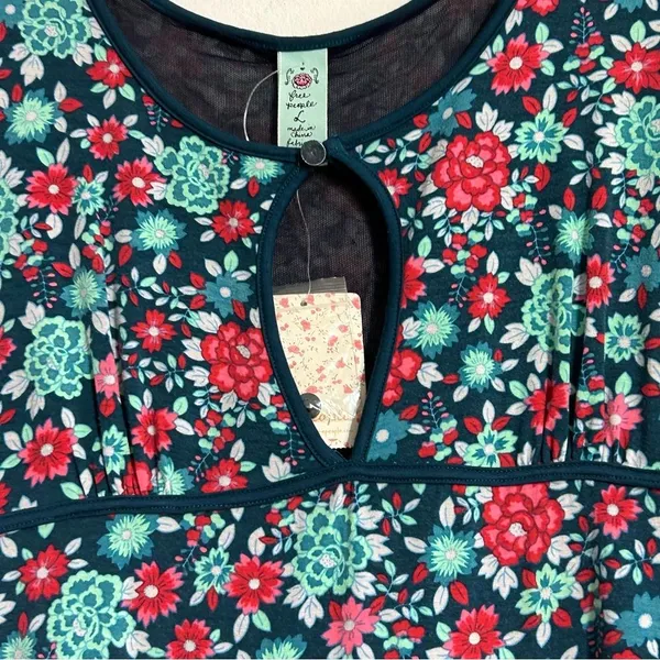 Free People Y2K Bright Floral Short Sleeve Cut Out Mini Dress Large Retro Boho - Image 3