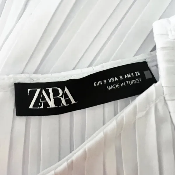ZARA Cotton Poplin Accordion Pleated Flutter Sleeve Pullover Mini Sleep White S - Image 2