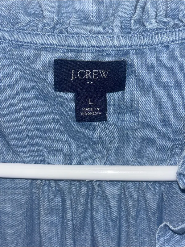J Crew Sleeveless Chambray Ruffle Top With V Neck And Ruffled Trim Along Sleeves - Image 3