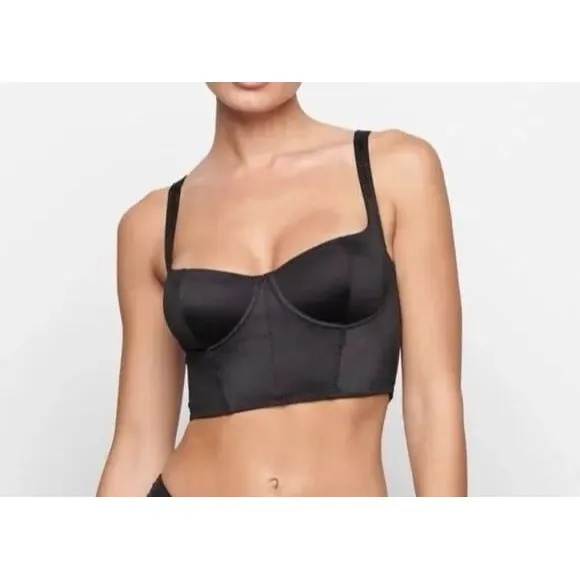 Skims Logo Shine Corset Balconette Bra Onyx Size 32A - Image 10