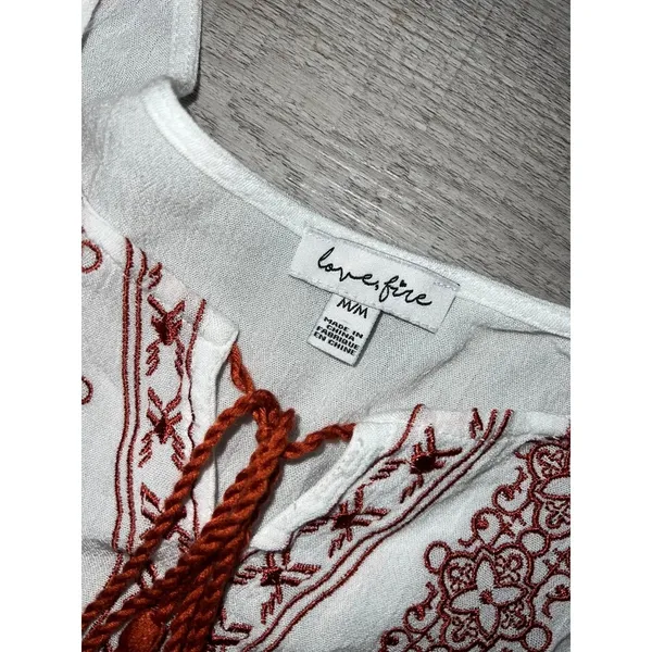 Love Fire Red and White Embroidered Tank Top - Image 2
