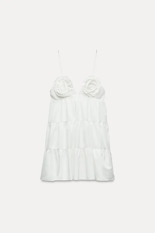 Zara dress mini Boho floral ruffle Poplin flowy cotton white summer vacation - Image 10