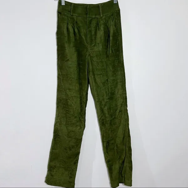 Lovers + Friends Lilith Pants High‎ Waist Faux Suede Green XXS Quiet Luxury Fall - Image 2