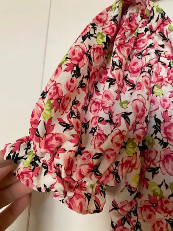 Zara Floral Ruffle Crop Top Pink Bow Front XS Cottagecore Romance Festival - Image 3