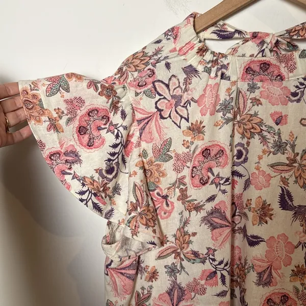 Who What Wear Women Linen Blend Floral Flutter Sleeve Spring Blouse Top XL - Image 2