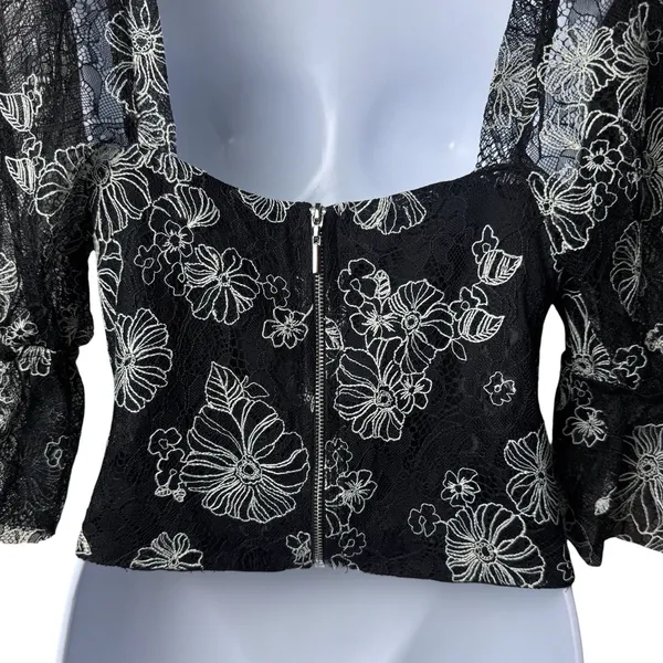Bossa Concept Black and White Floral Lace Crop Top Maxi Skirt Set Feminine‎ L - Image 7