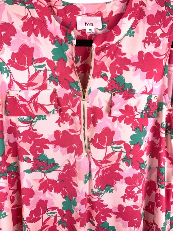 Fyve Womens XL Tropical Floral Sleeveless Blouse Pink High Low Tunic - Image 6
