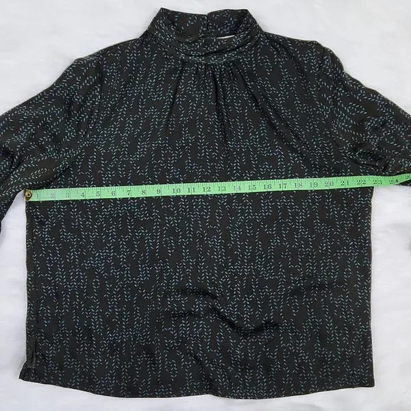 Prologue -605 mock neck 3/4‎ balloon sleeves blouse black and teal Large - Image 6