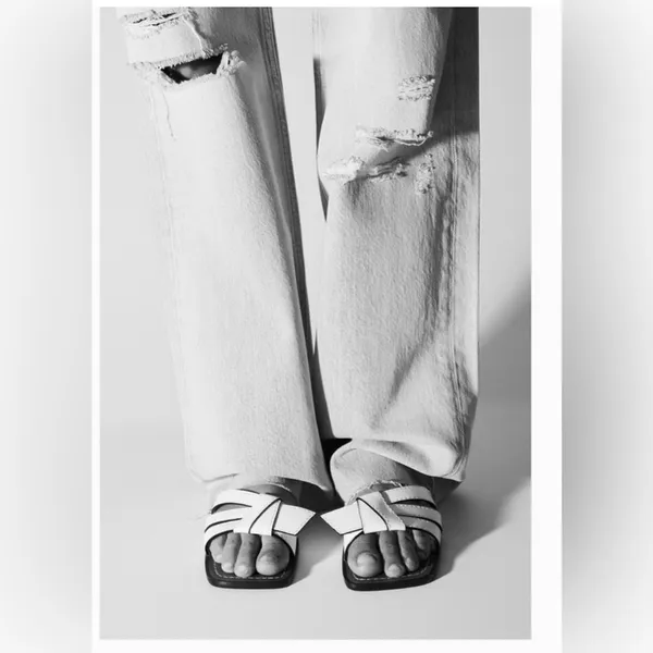 Zara White Topstitched Low Heeled Sandals- EU 37 - Image 3