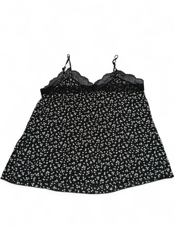 SheIn Maternity Black Lace-Trim Camisole Tank Top with White Daisy Print - Image 4