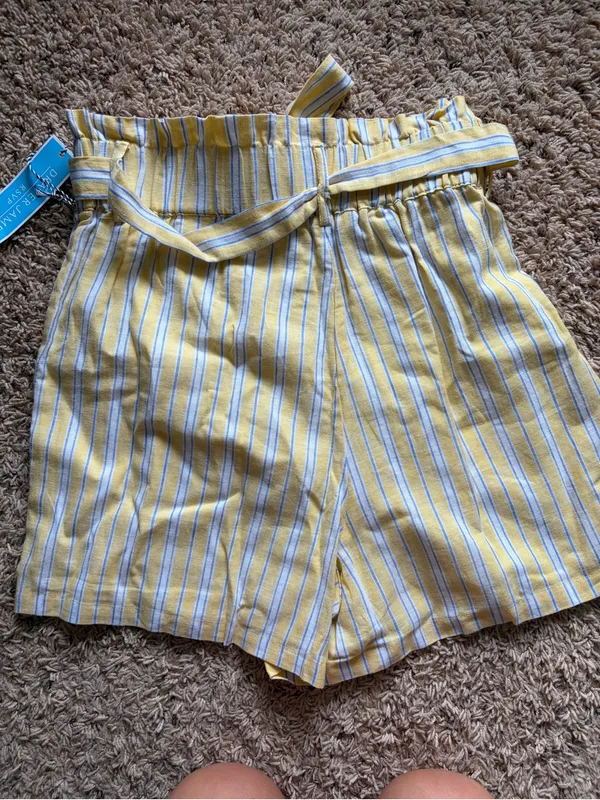 Draper James Yellow and White Striped Paperbag Waist Shorts with Tie - Image 5