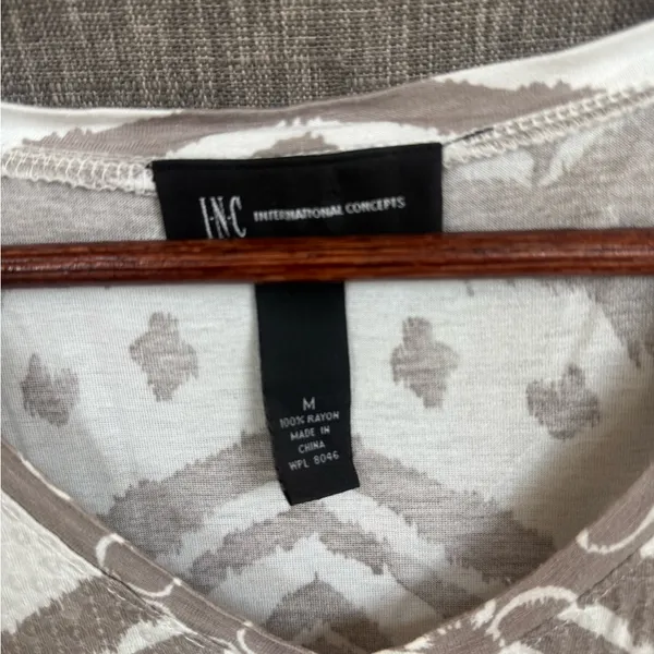 INC International Concepts Women's Taupe and White Short Sleeve Top - Image 2
