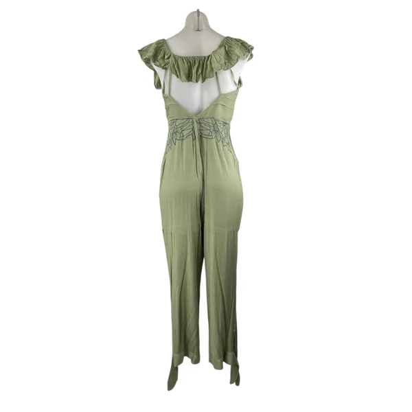 Free People In The Moment Green Floral Embroidered Off The Shoulder Jumpsuit 2 - Image 3