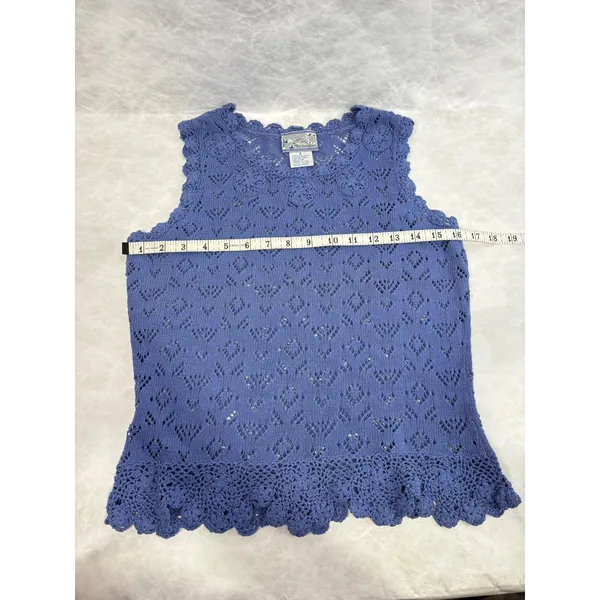 Vintage Corner Reading Periwinkle Blue Crochet Knit Sleeveless Top Small‎ - Image 7