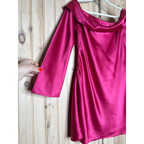NWT Lulus Luxurious Vision Berry Pink Satin Off-the-Shoulder Mini Dress Party XL - Image 4