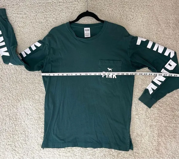 Victoria's Secret PINK Green Long Sleeve Tee Relaxed Fit Crew Neck - Image 5