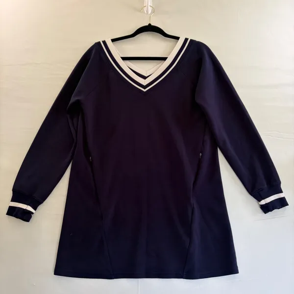 OFFLINE‎ by Aerie Navy Blue V-Neck Long Sleeve Athletic Dress with Pockets Small - Image 2