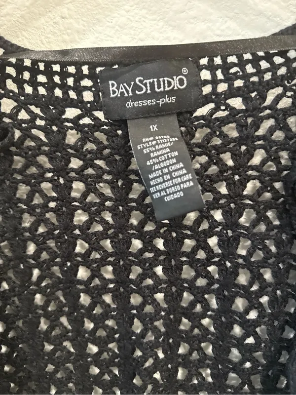 Bay Studio Plus 1X Black Crochet Open Knit Short Sleeve Cardigan - Image 3
