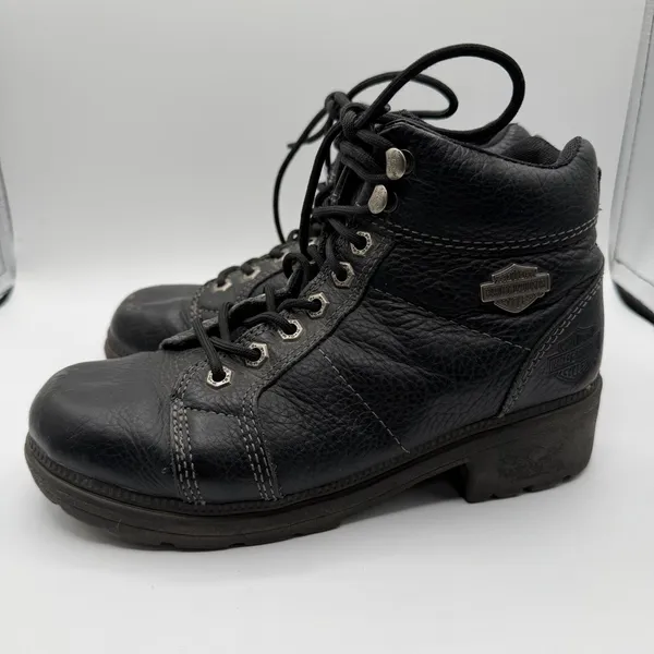 Harley-Davidson 84280 Black Leather Moto Lace Up Ankle Boots Women 8 - Image 3