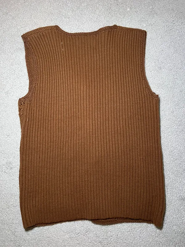 True Vintage Retro 70s Leather Patch Crochet Knit Vest by Aware Size Large - Image 2