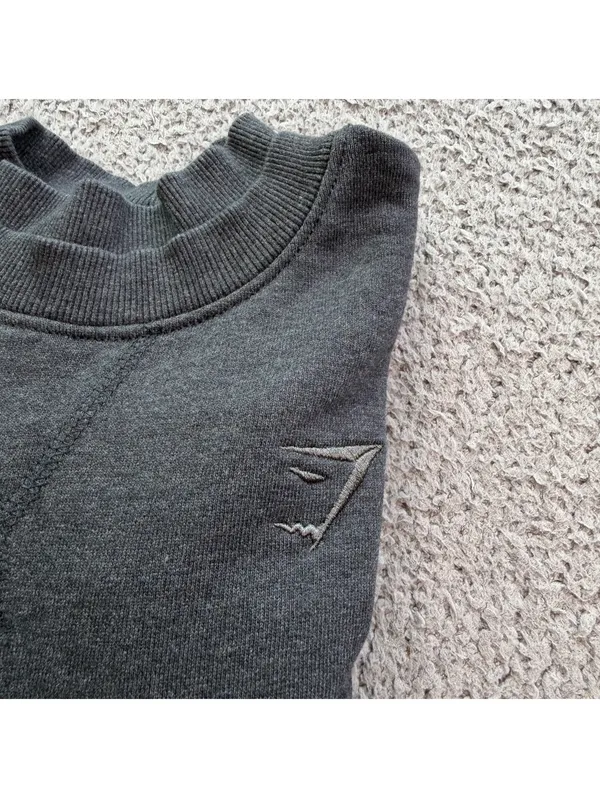 Gymshark Women’s Small Charcoal Cropped Oversized Crewneck Sweatshirt Minimal - Image 7