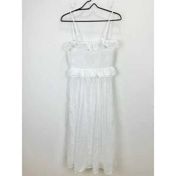 NEW J.Crew Ravenna Dress Ramie Ruffle Lightweight Smocked Midi White Small - Image 13
