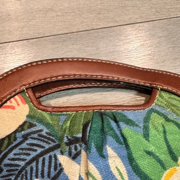 Fossil Modern Tropical Floral‎ Clutch Handbag Brown Leather Trim - Image 5