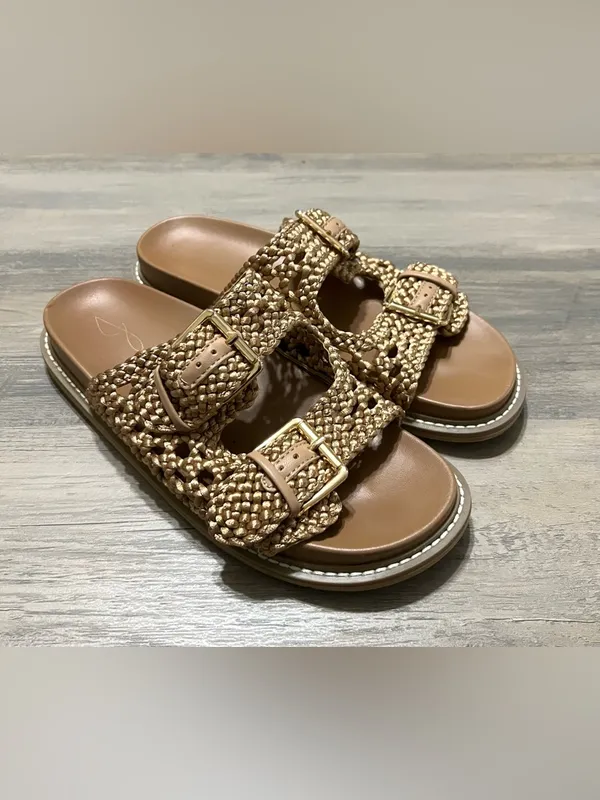Joie Woman’s Gold Braided Buckle Summer Slide on Sandals Size 7.5M - Image 2
