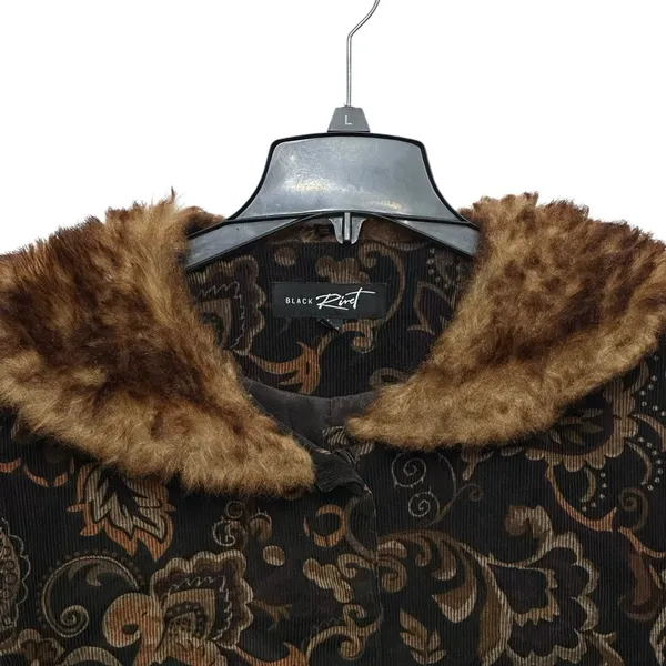 Vintage‎ 90s Y2K Black Rivet Women Brown Paisley Jacket Size Large Faux Fur Trim - Image 2