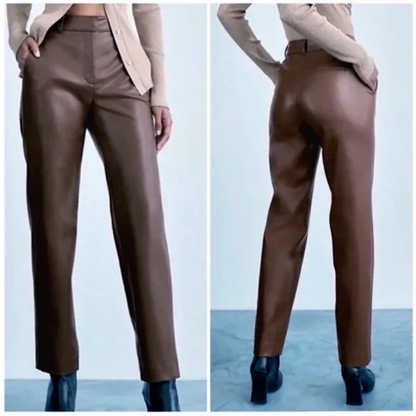 Aritzia‎ Babaton Command Faux Leather Trousers Women's 0 Brown Capsule Wardrobe - Image 2