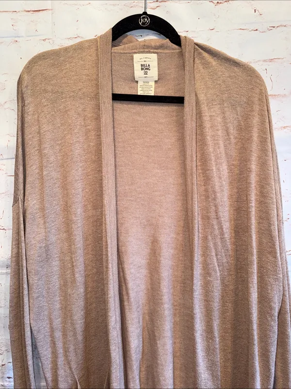 Billabong Lightweight Taupe Open-Front Cardigan pockets medium - Image 2