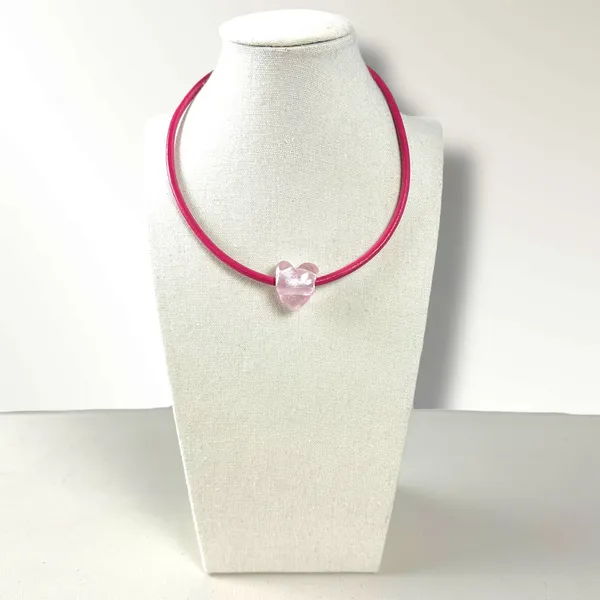 Free People Under the Sea Collar Pink NWT Choker Glass Heart Pendant Bohemian - Image 2