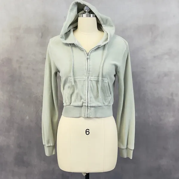 John Galt Brandy Melville Velour Zip Up‎ Hoodie Women OS Crop Soft Street Y2K - Image 2