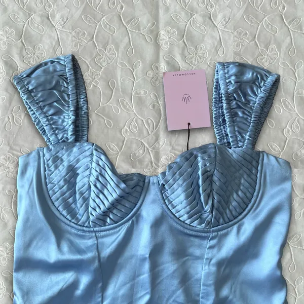 NEW Hello Molly Satin Baby Blue Mini Dress Large Dollcore Romantic Cottagecore - Image 4