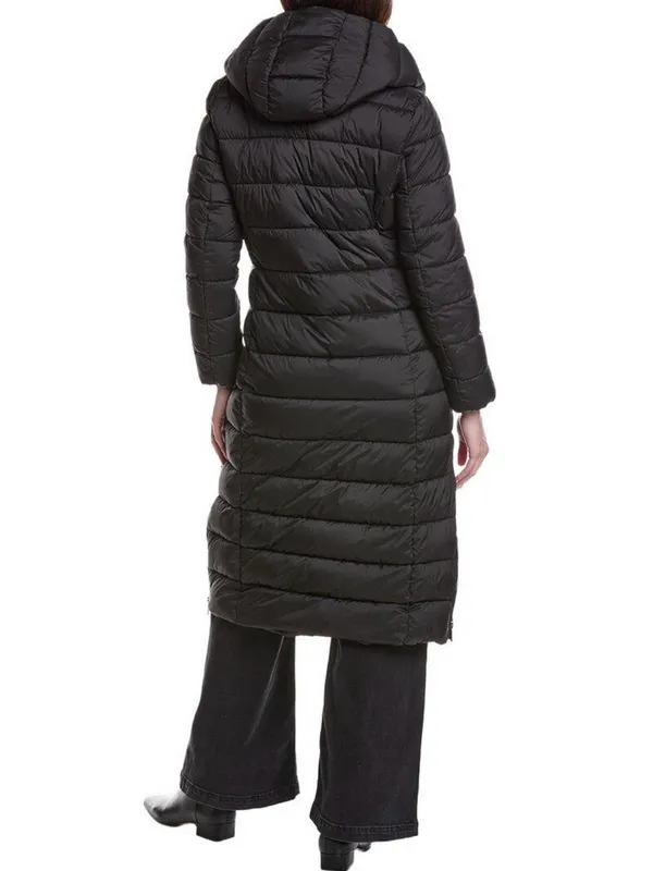 Kenneth Cole Black Long Quilted Puffer Coat with Hood - Image 2