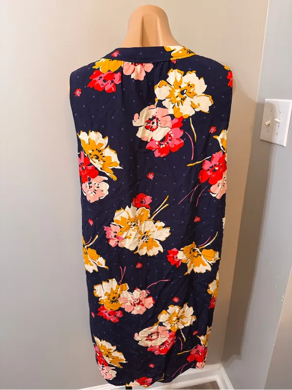 Old Navy Floral Dress Large Navy Yellow Pink V Neck Sheath - Image 3