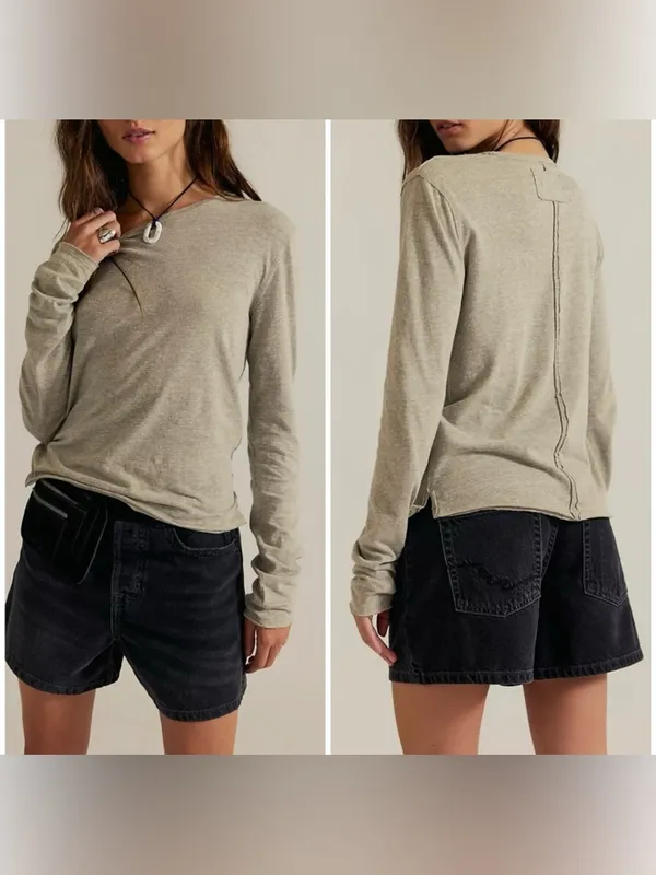 NWOT Free People We The Free Nova Long-Sleeve Tee - caiman gray tan - XS - Image 2