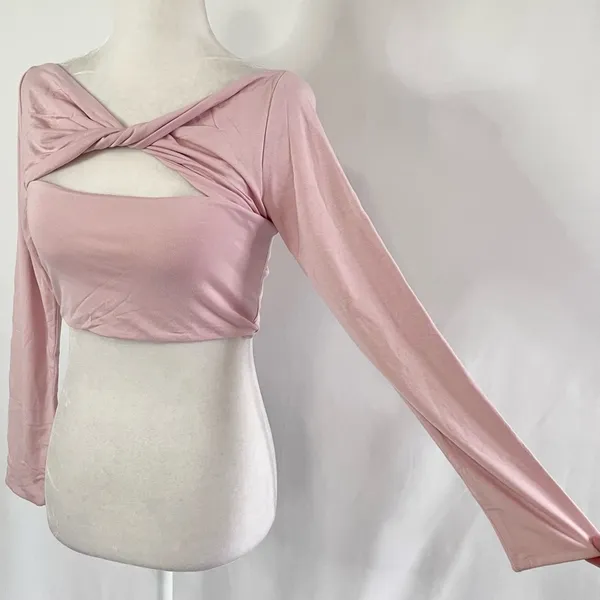 New SER.O.YA Ellis Twisted Cutout Front Long Sleeve Crop Top Pink Size Large - Image 8