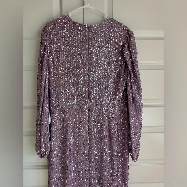 Mac Duggal Sequin Long Puff Sleeve Cocktail Midi in‎ Lavender- NWT - Image 8