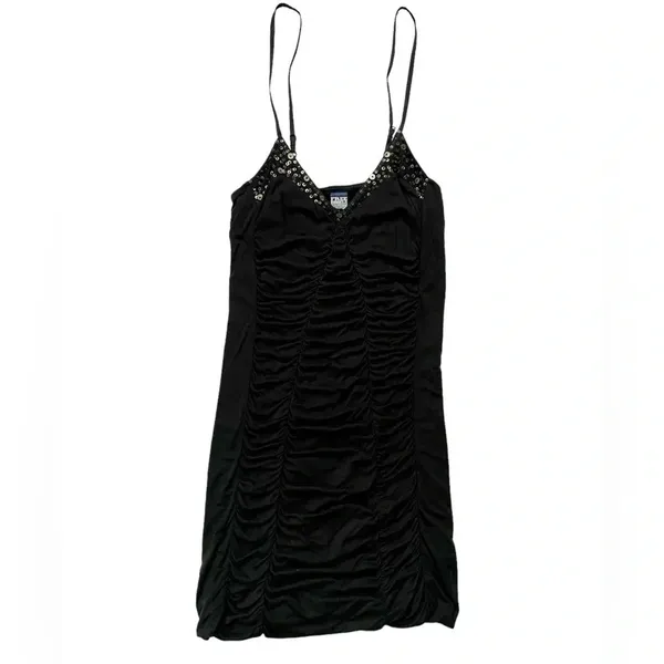 Free People Black Bodycon Ruched Sequin Y2K Mini Dress NWT - Image 3