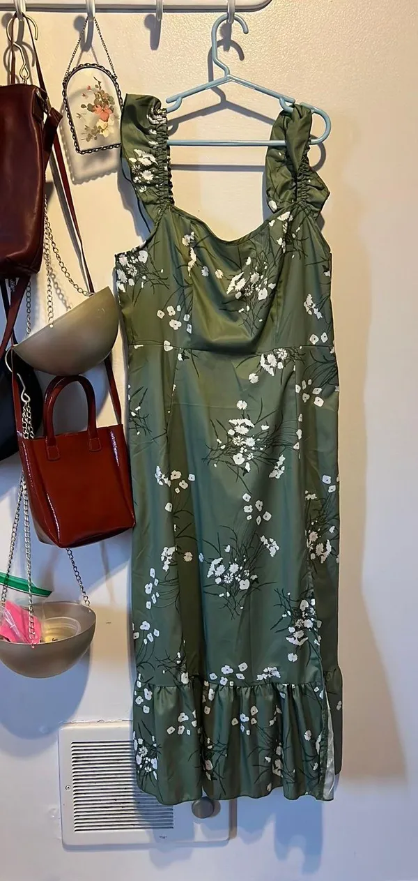 SheIn Ruffled Spring Flower Olive Green Dress - Image 2