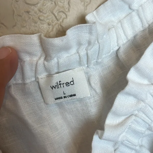 Aritzia Wilfred Vermeer Linen Babydoll Camisole White Ruffle Tank Top L - Image 4