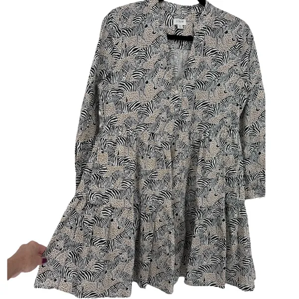 J.Crew Animal Print Novelty Zebra Leopard Long Sleeve Tiered‎ Mini Dress Size XS - Image 7